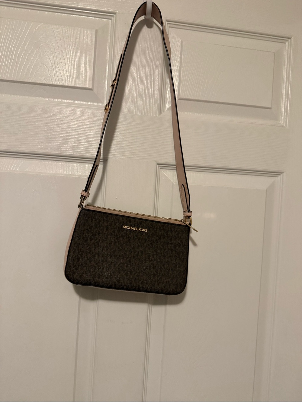 Michael Kors Brown Crossbody with Light Pink Strap